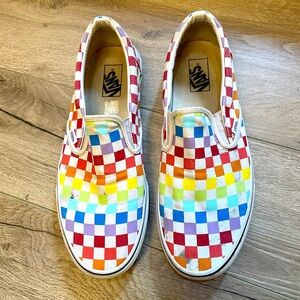 Vans rainbow check slip ons canvas skateboard men’s size 11.5